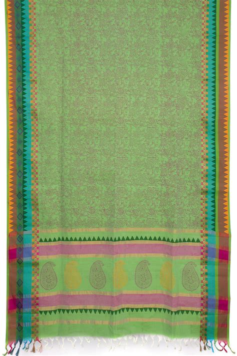 Green Hand Block Printed Cotton Saree