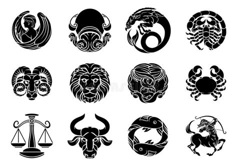 El Sistema De Zodiaco Firma El Tatuaje En Negro Ilustración del Vector