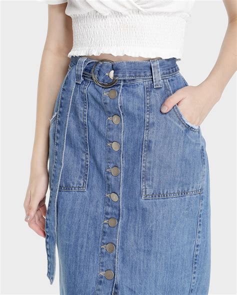 Riachuelo Saia Jeans Midi Feminina Reta Es Denim M Dio Pool By