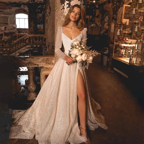 Vestido-De-novia-De-manga-larga-con-abertura-lateral-alta-para-mujer
