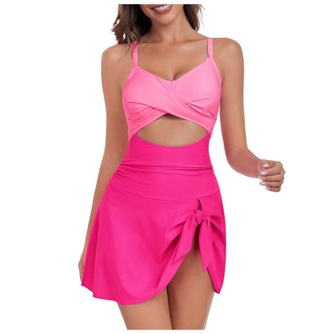 Huesdet Womens High Waisted Bikini With Skirt Two Piece Swimsuit With Tummy Control Halter