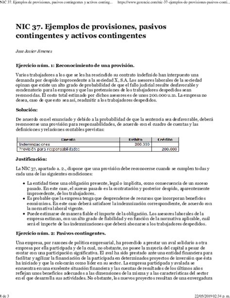 Pdf Nic 37 Ejemplos De Provisiones Pasivos Contingentes Y Activos