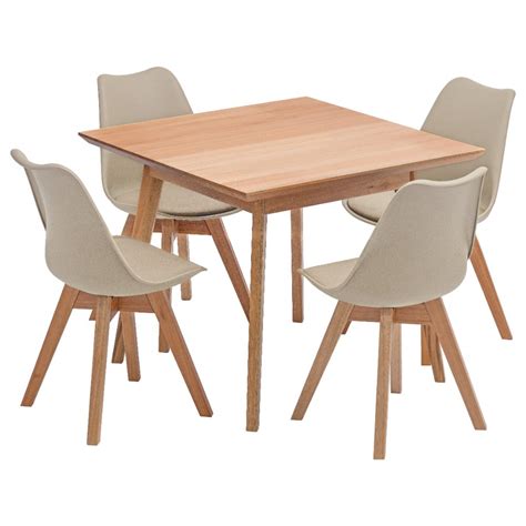 Conjunto Mesa de Jantar Quadrada Vértice 90cm Natural 4 Cadeiras Leda em Madeira Maciça Nude