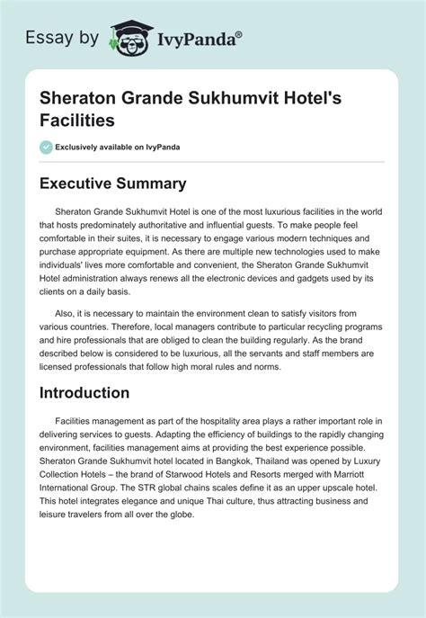 Sheraton Grande Sukhumvit Hotel S Facilities 1548 Words Research Paper Example