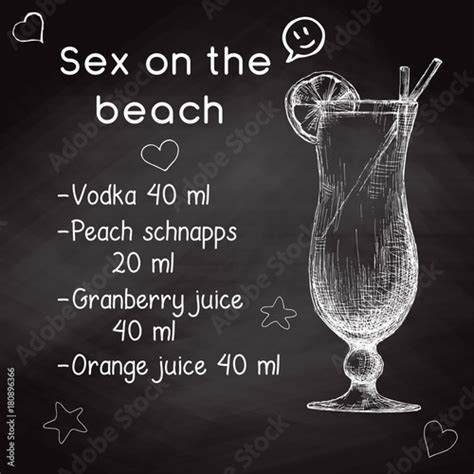 Simple Recipe For An Alcoholic Cocktail Sex On The Beach Drawing Chalk On A Blackboard Vector
