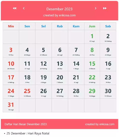Kalender Bulan Desember 2023 Lengkap - Enkosa