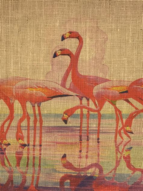 Flamingo Burlap Fabric Printed Fabric Panel For Upholstery Etsy