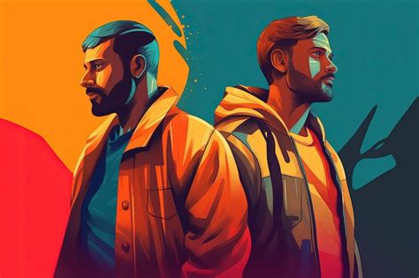 Pareja Gay Un Concepto De Amor De G Nero Feliz Sonriente Joven Personajes De Dibujos Animados