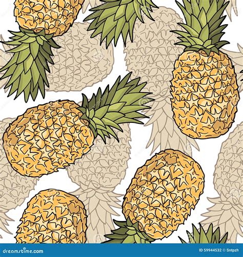 Seamless Pattern With Pineapples Graphic Stylized Drawing Stock Vector