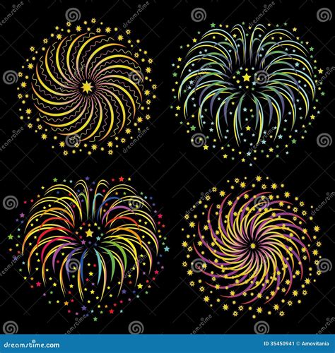 Insieme Dei Fuochi D Artificio Stilizzati Variopinti Illustrazione Di