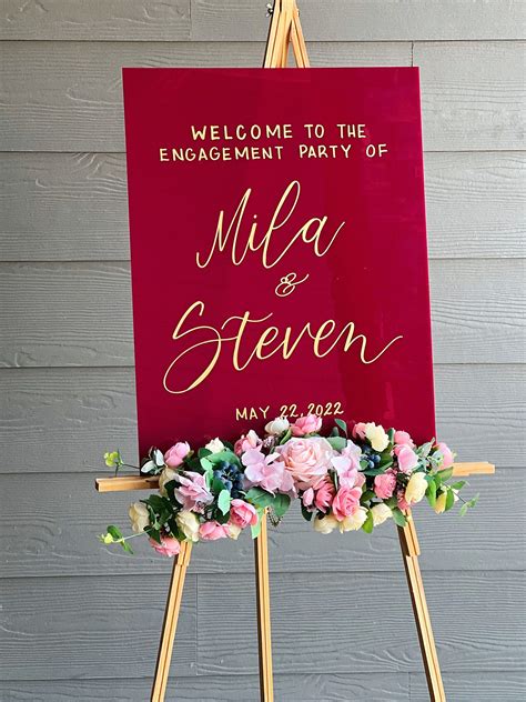 Burgundy Acrylic Wedding Welcome Sign Birthday Party Sign Baby Shower