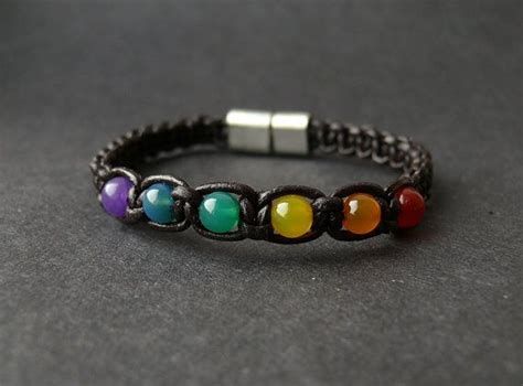 Leather Rainbow Braided Bracelet With Gemstones Chackra Bracelet Lgbt Gay Pride Bracelet