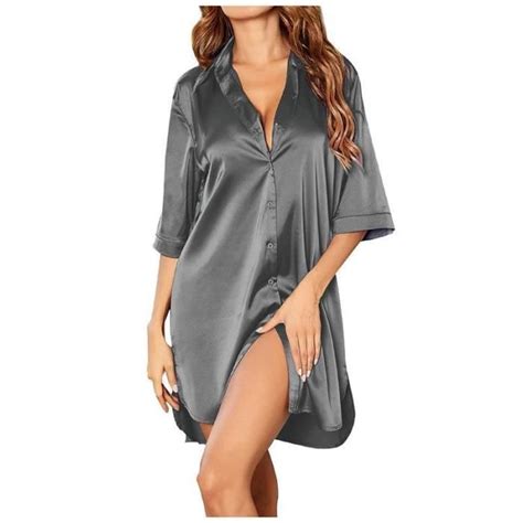 Pyjama Chemise De Nuit Solide Soyeuse Sexy Lingerie Femme Confortable Cool Glisser L