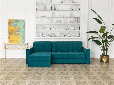 Угловой диван-кровать Ergonomic Dream с пуфом 143x211 Тетра Голубой ...