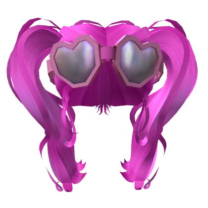 Heart Goggles Long Pigtails Hair Hot Pink Roblox