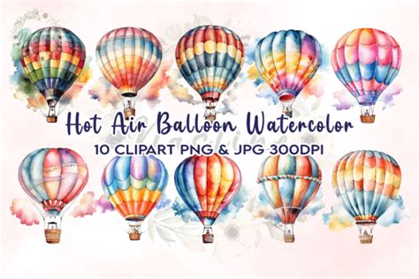 Hot Air Balloon Watercolor Clipart Graphic By Nastine Creative Fabrica