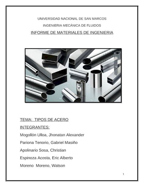 Docx Informe De Materiales Tipos De Aceros Dokumen Tips