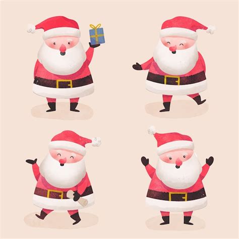 Free Vector Watercolor Santa Claus Character Collection