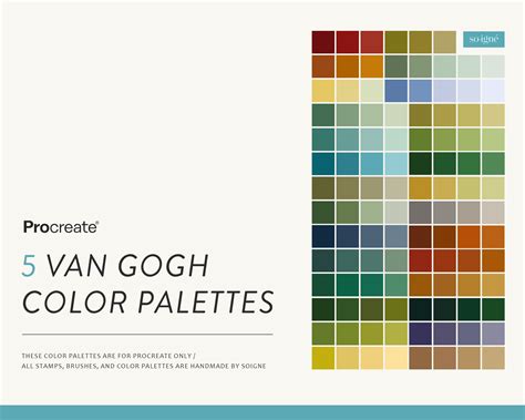 5 Vincent Van Gogh Color Palettes For Procreate 150 Hues Etsy Van