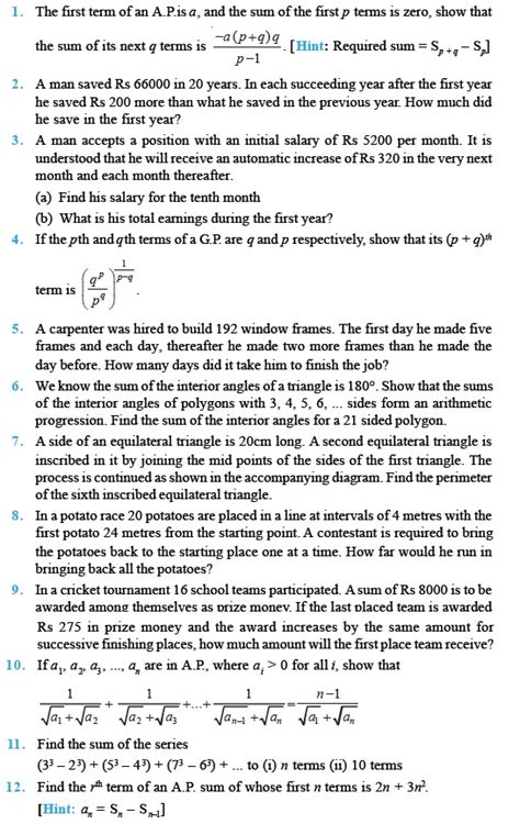 Class 11 Important Questions For Maths Sequence And Series Aglasem