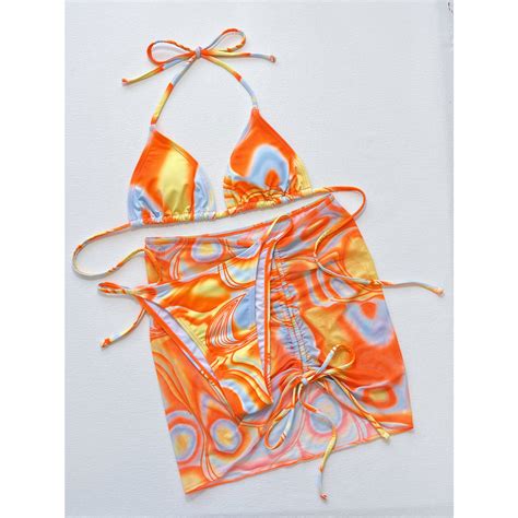 Bikini INFLACHI 3 Món đẹp du lịch Màu Loang Âu Mỹ kín đáo 2 mảnh sexy quyến rũ nổi bật 21910