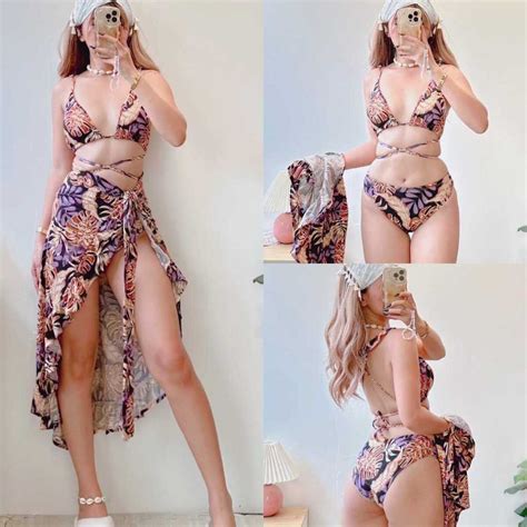 Summer Beach Sexy Split Skirt Three Piece 3in1 Bikini Swimsuit Swimwear Shopee Philippines