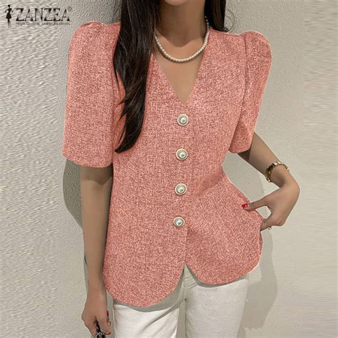 Zanzea Korean Style Womens Fashion Puff Sleeve Blazer Office Casual V