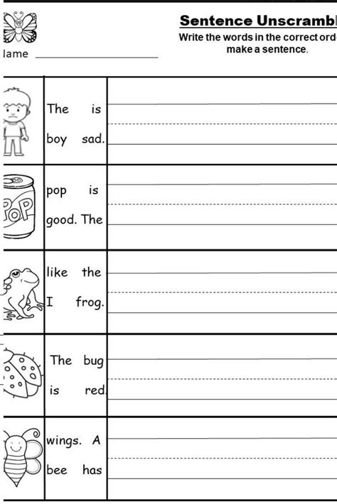 Free Writing Sentences Worksheets