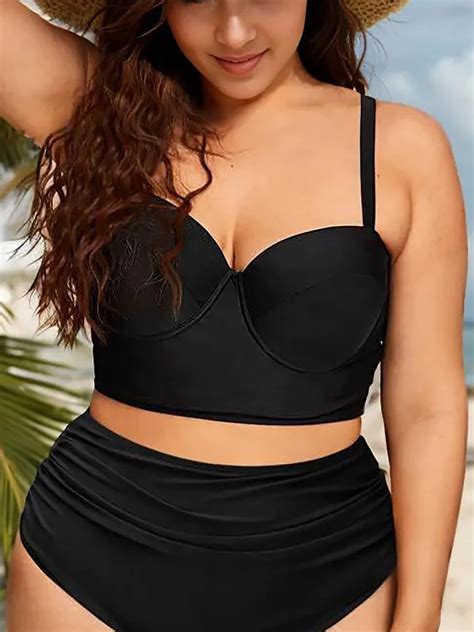 Women Swimsuit Set Summer Sexy High Waist Swimwear Bathing Suit Solid Black Women Bikini Set For