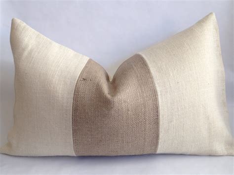 Cream Burlap Lumbar Pillow Cover With Natural Burlap Stripe Etsy