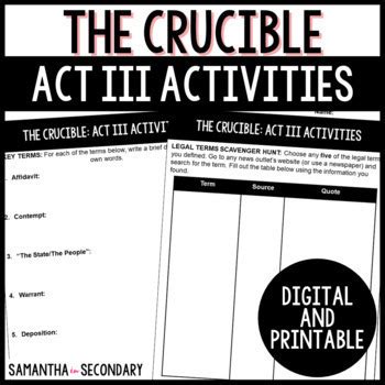 The Crucible By Arthur Miller Act III Digital Activities TpT