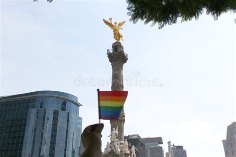 Bandera De Lgbtq Con Los Colores Del Arco Iris Que Simbolizan El Orgullo Gay En La Marcha Por