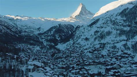 Zermatt Village and Matterhorn Mountain at Winter Morning. Swiss Alps, Switzerland. Aerial View ...