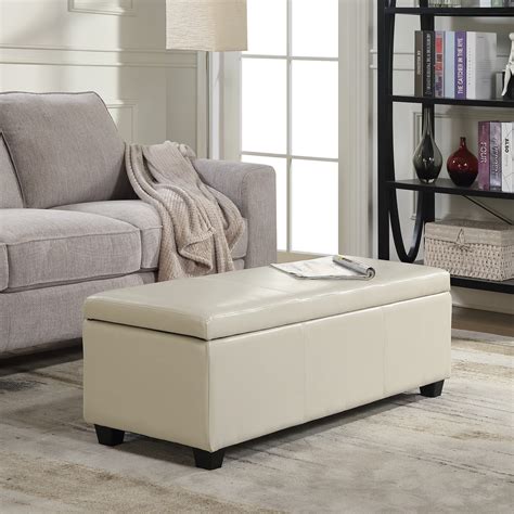 Belleze Modern Elegant Ottoman Storage Bench Wooden Legs 48 Inch