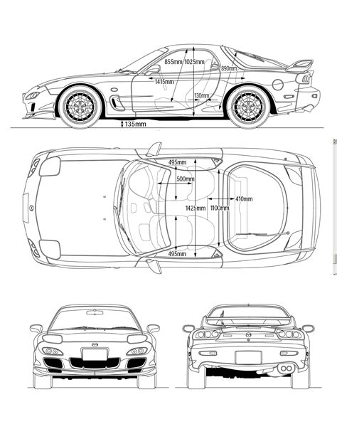 Mazda Rx 7 Fd Blueprint Projetos De Carros Ilustração De Carro Carros