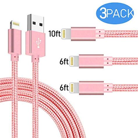 Extra Long Phone Charger 3 Pack 6ft 6ft 10ft Nylon Braided Usb Charge And Sync Cable Cord