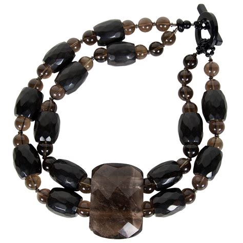 Sophisticated Smoky Quartz And Glass Bead Necklace By Giorgio Armani At