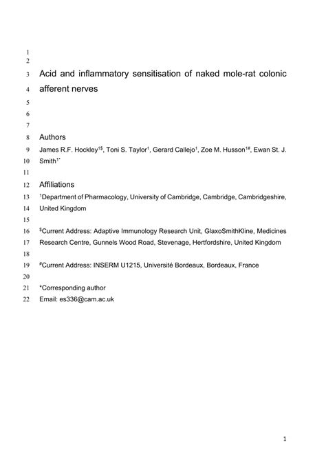 PDF Acid And Inflammatory Sensitisation Of Naked Mole Rat Colonic Afferent Nerves