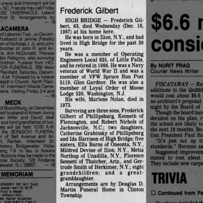 Obituary For Frederick Gilbert Aged 63 Newspapers