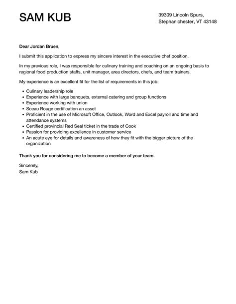 Executive Chef Cover Letter Velvet Jobs