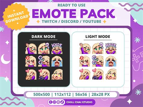 Twitch Emotes Pack Of Chibi Girl Emotes With Blonde Hair Green Eyes And Ivory Skin Tone Cute