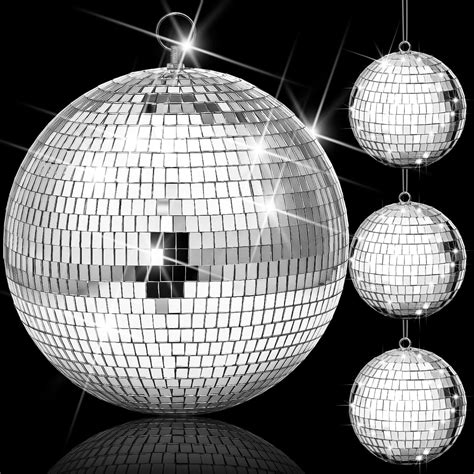 4 Pack Large Disco Ball Silver Hanging Disco Balls Reflective Mirror Ball Ornament For Party