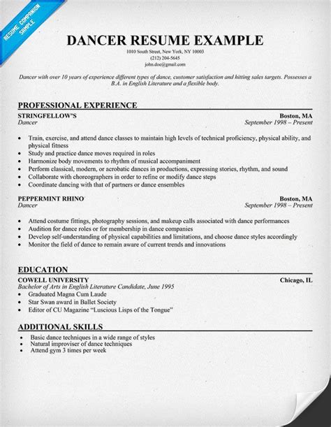 Ballet Dancer Resume Sample Image Dance Resume Teacher Resume