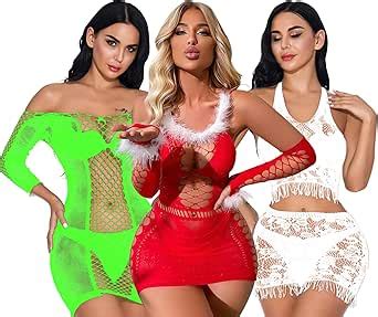 Amazon Quneushot Pcs Sexy Women Fishnet Christmas Dress Camisole Babydoll Lingerie