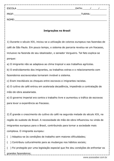 Atividades Sobre Imigrantes 3 Ano