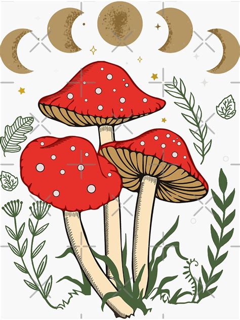 Dark Academia Cottagecore Aesthetic Magical Mushroom Fungi Sticker