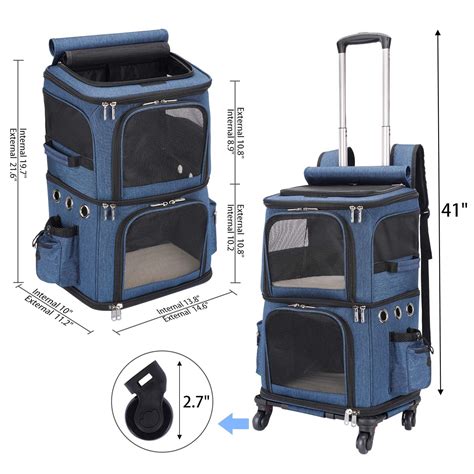 Sac Transport Chat Double Compartment Pet Carrier Backpack With Wheels