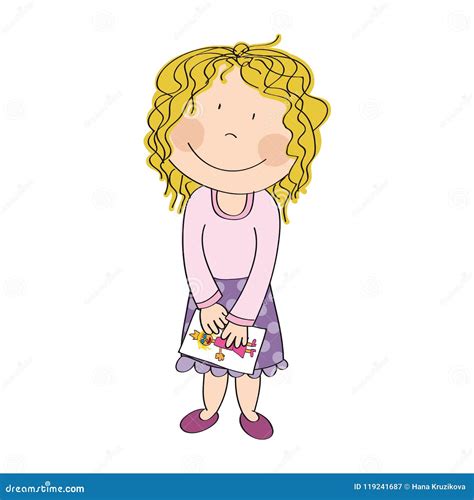 Leuk Gelukkig Meisje Met Blonde Krullend Haar Vector Illustratie Illustration Of Kleding