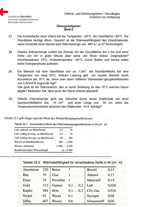 Wsg Bungen Blatt Bung W Rme Und Str Mungslehre Grundlagen