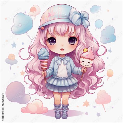 kawaii girl clip art pink hair Stock Illustration | Adobe Stock